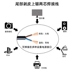 European style single-ended flat wire extension cord, soldered tin European standard plug, bare wire tail pure copper European standard power cord two cores