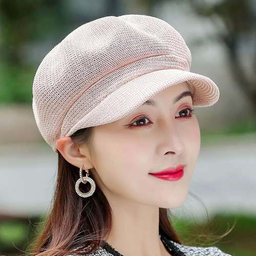 Summer Women's Octagonal Hat Breathable Bell Hat Spring Outing Sunshade Grass Hat Fashion British Duckbill Hat
