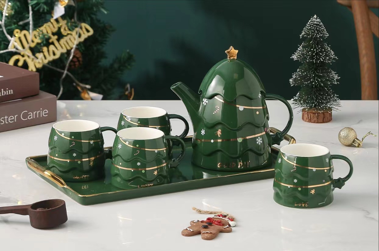 Creativo Estilo nórdico árbol de Navidad botella de agua fría cerámica hogar taza traje combinación de alta apariencia regalo de lujo ligero