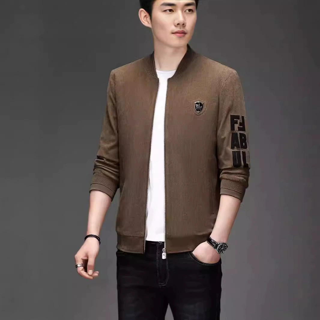 2024 весна и осень новые мужские куртки корейские тренды вельветовый бейсбольный воротник с вышивкой стройная мужская куртка