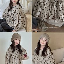 女童圆领波点衬衫2025秋季新款韩版儿童灯笼袖洋气长袖娃娃衫上衣