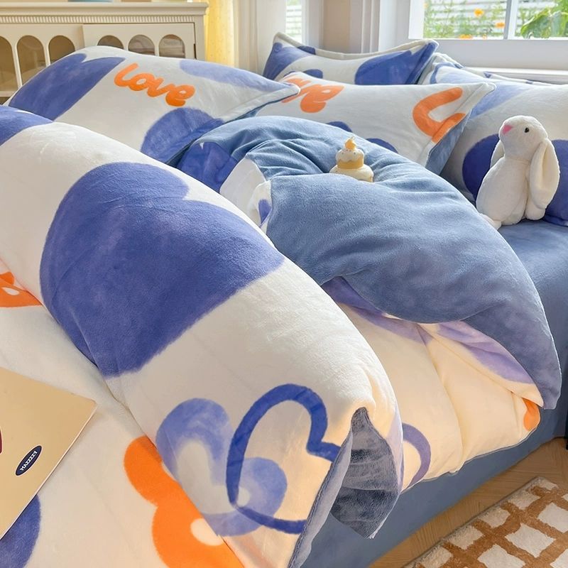 Invierno de lana de cuatro piezas de lana de leche de doble cara engrosado brida de lana de coral sábanas cubiertas de cama dormitorio tres piezas de cama