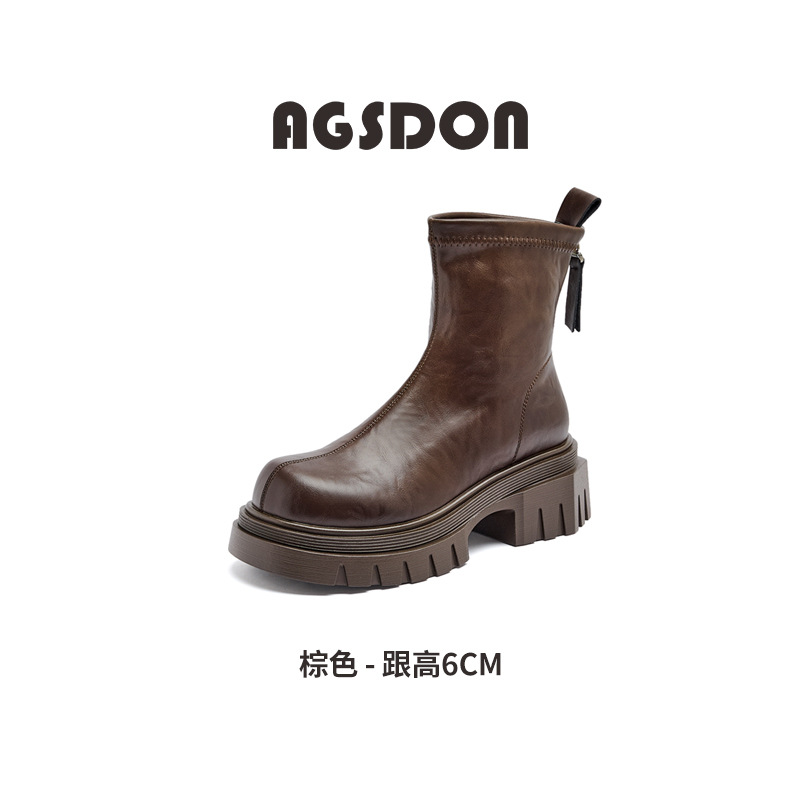 Augusto Lion Brown Martin Boots mujeres 2025 nuevo otoño invierno más vello tubo corto fondo grueso tubo Chelsea botas delgadas