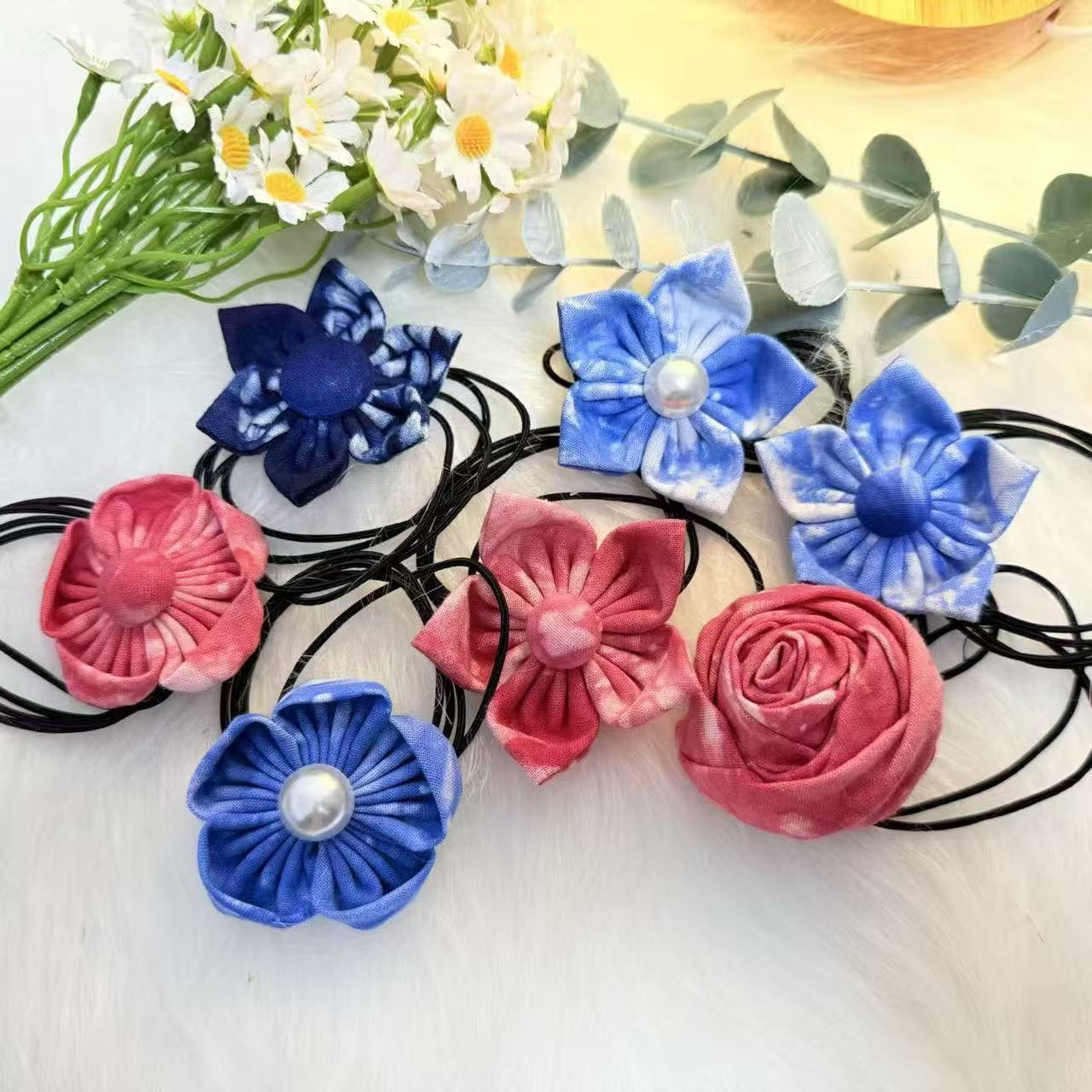 Tie-Dye Headband Yunnan Ethnic Style Blue-Dyed Pink-Dyed Flower Pattern Headband Headband Series Manufacturer Wholesale