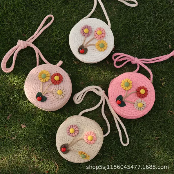 Summer Children Women's Bag Mini Sweet Seaside Beach Scenic Spot Wholesale Cute Flower Kids Straw Bag Crossbody Bag