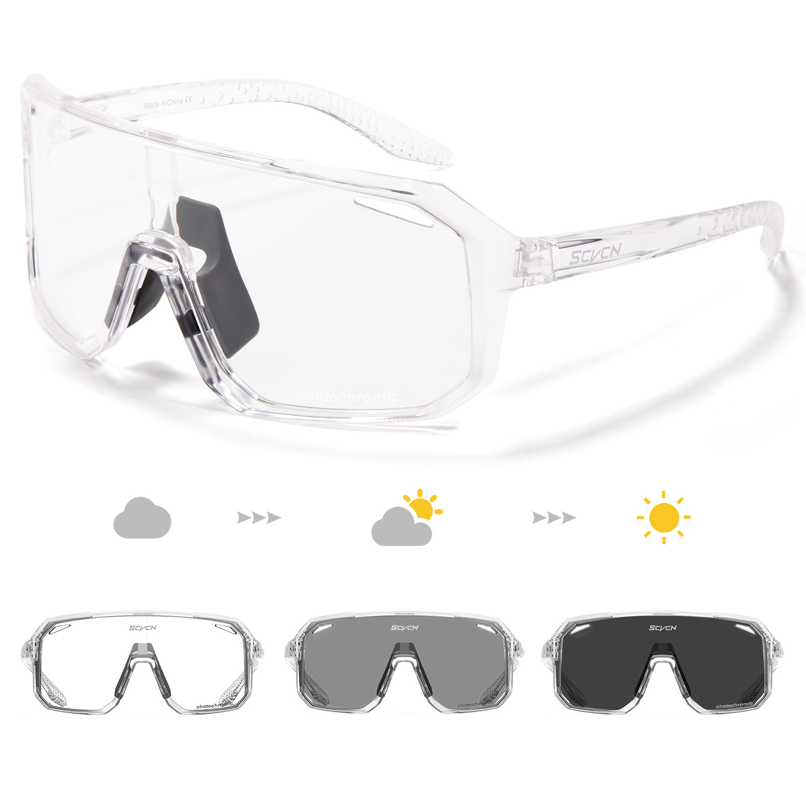 Gafas de Sol Fotocromáticas para Ciclismo de PC con Marco Completo para Ciclismo de Montaña y Carretera