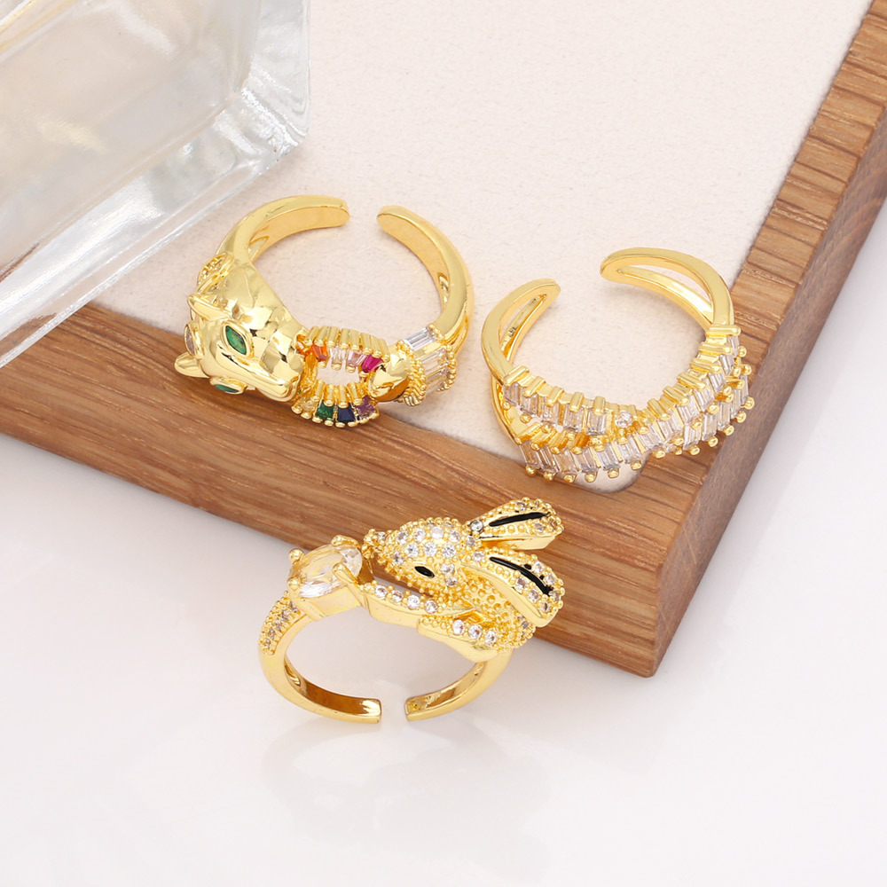 Fashion Creative Geometric Cross Rabbit Leopard Head Ring