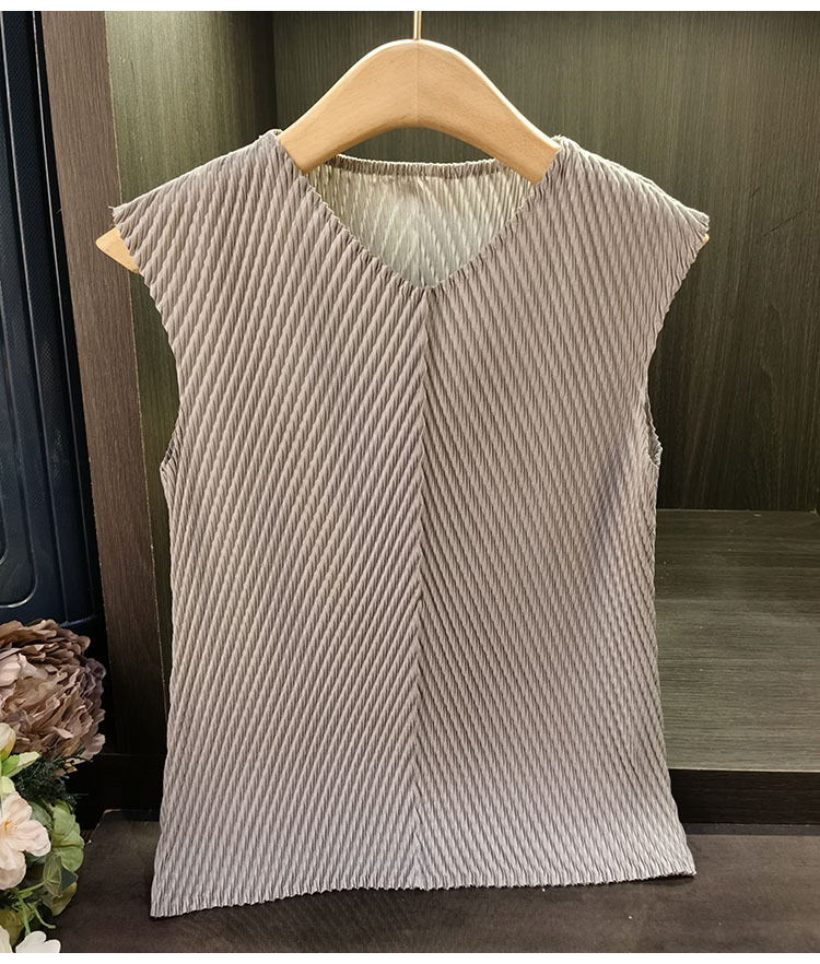 Áo thun ngắn tay cổ chữ V xếp ly vảy rồng đơn giản, thanh lịch đa năng, thiết kế tôn dáng cho nữ mùa hè — Màu đen, Màu xanh lục nhạt, Màu hồng, Màu trắng chi tiết 10