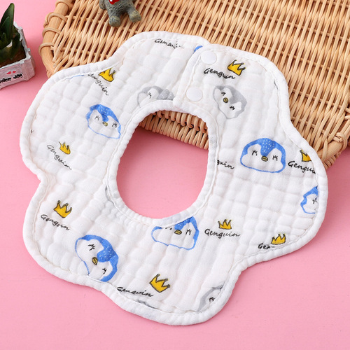 LONGLI Baby Eight-Layer Thick Puckered Gauze Bib with Bubble Fabric Flower Petal PrintApron