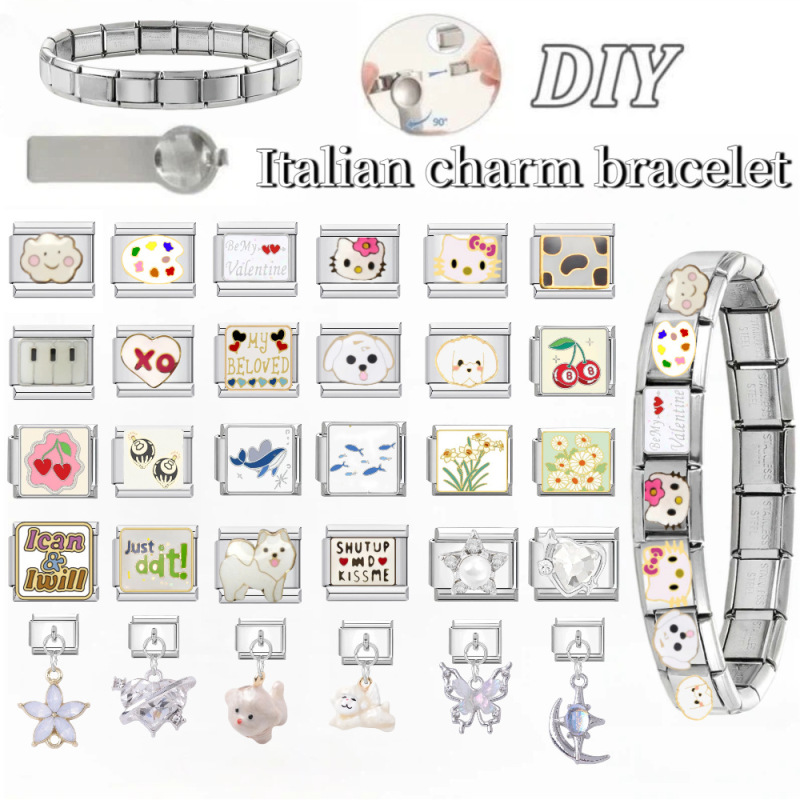 Italian Modular Bracelet White Series Stainless Steel DIY Splicing Elastic Watch Strap Couple and Best Friend Gift Italian Modular Bracelet White Series Stainless Steel DIY Splicing Elastic Watch Strap Couple and Best Friend Gift