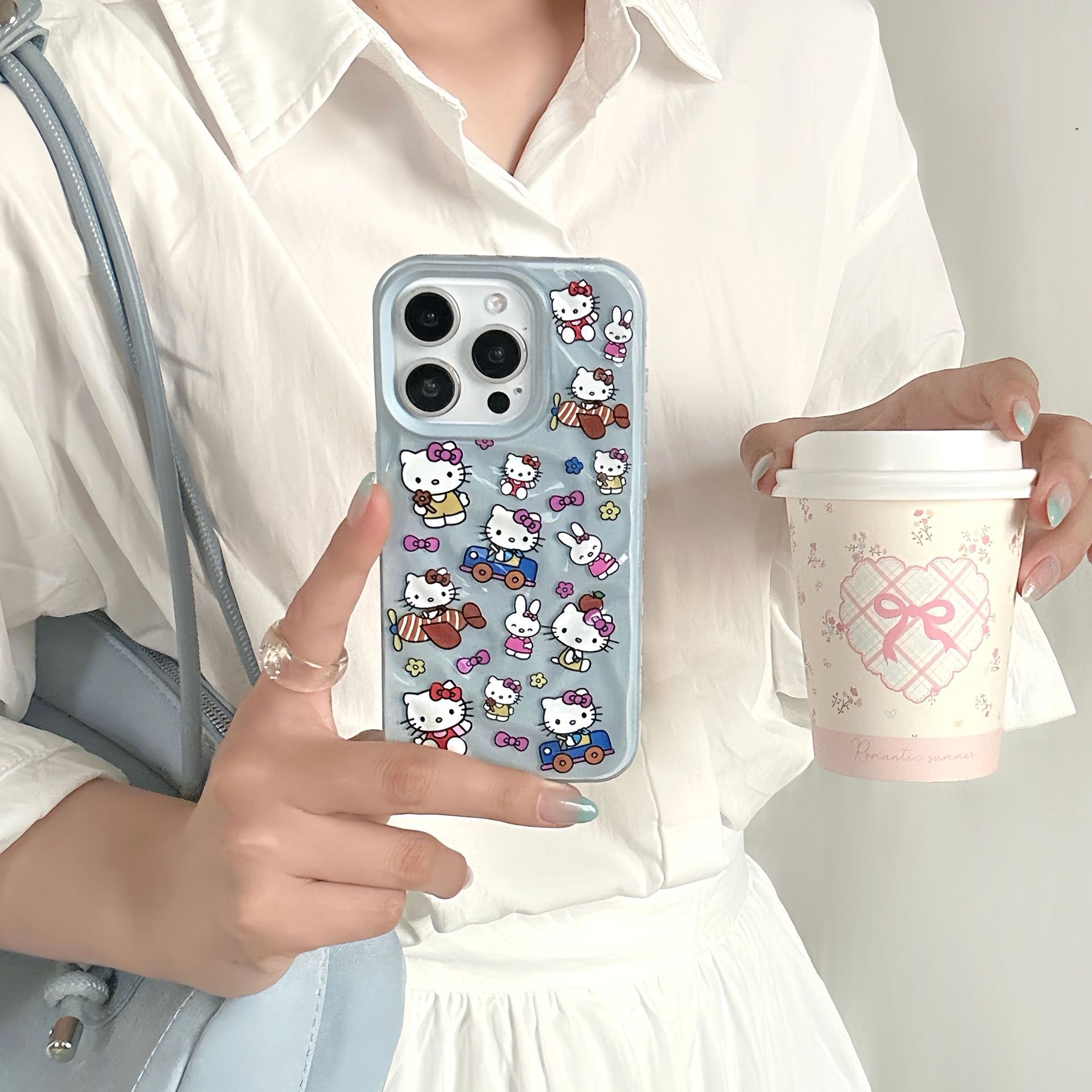 Dibujos animados lindo gato KT ilustración para iPhone16 funda para teléfono móvil 15ProMax chica 14/13 pareja 16PM