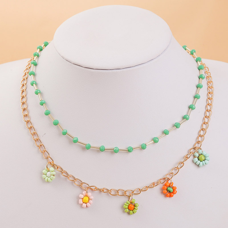 Fashion Bohemian Hand-woven Beaded Multi-layer Flower Necklace display picture 2