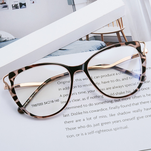 87055 Cross-border TR90 leopard print glasses frame cat eye anti-blue light glasses frame radiation resistant computer optical frame
