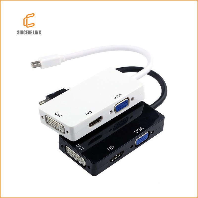 Dongguan Manufacturer Minidp Converter Adapter Cable Rectangular Mini Dp to Hdtv Vga Dvi Three-In-One