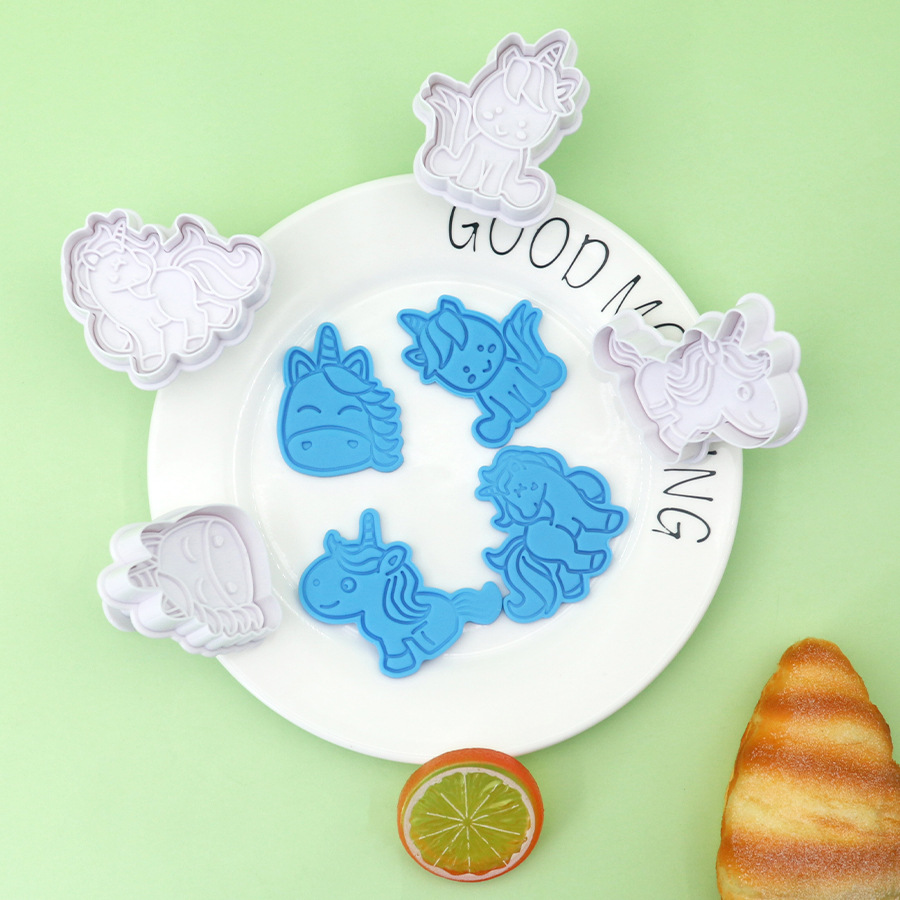 Blanco 3d unicornio molde de galleta de dibujos animados tridimensional galletas de glaseado diy simulación de fondant herramienta de horneado galletas