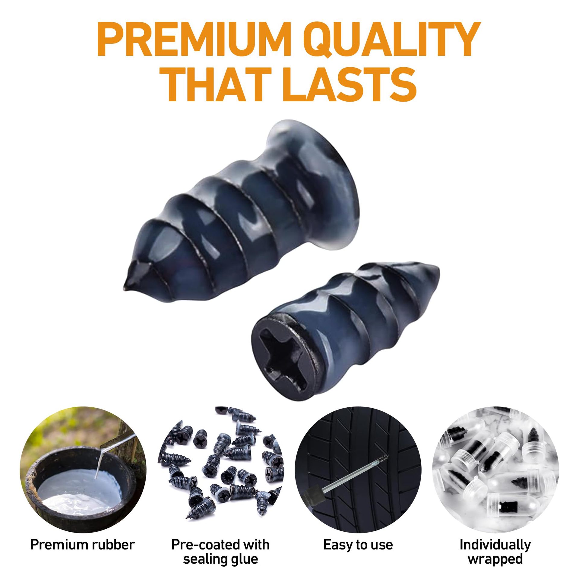 40 Pcs Tire Repair Rubber Nail Set, Including 2 Tubes of Black Tire Sealant