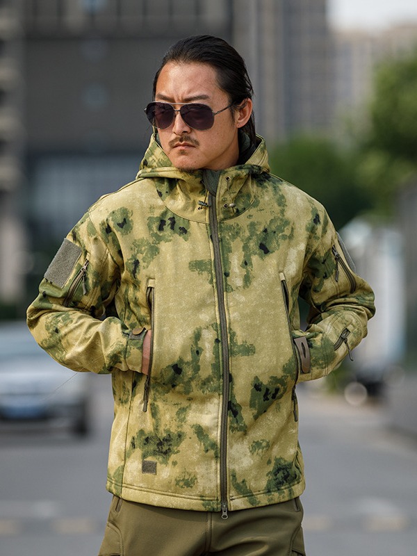 Camuflaje de piel de tiburón chaqueta de camuflaje acolchada táctica chaqueta con capuz Fabricante en stock