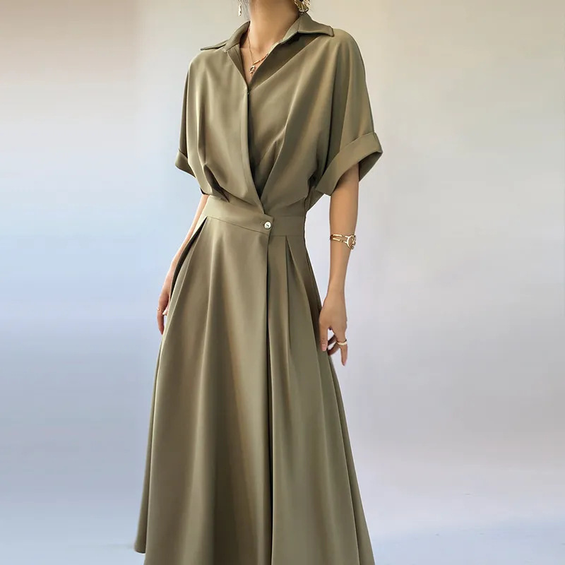 New Korean Style French Style Shirt Dress Women's Summer Fashion High-end Sense Long Dress Socialite Elegant Slimming Skirt