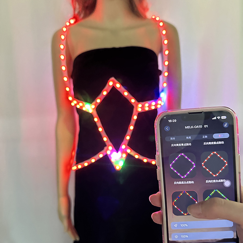 LED ilusionado color flujo de agua luminosa correa de fiesta escenario ropa de rendimiento Bluetooth control remoto LED luminoso chica caliente usar accesorios