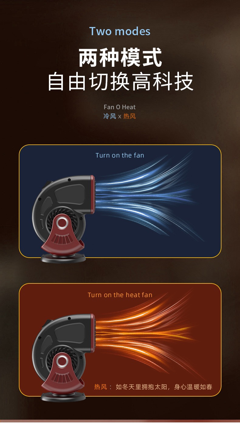 Car Heater Mini Car Heater 12V Defogging and Defrosting Heater 24V Heating and Cooling Dual-Purpose Electric Heating Fan
