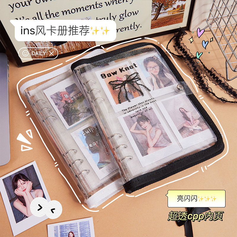 Folleto de tarjetas ins simple transparente Folleto de fotos Polaroid de cuatro cuadrículas de 3 pulgadas Folleto de colección de tarjetas pequeñas