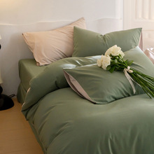 高档贡缎纯棉磨毛四件套全棉秋冬季简约床单被套纯色床品