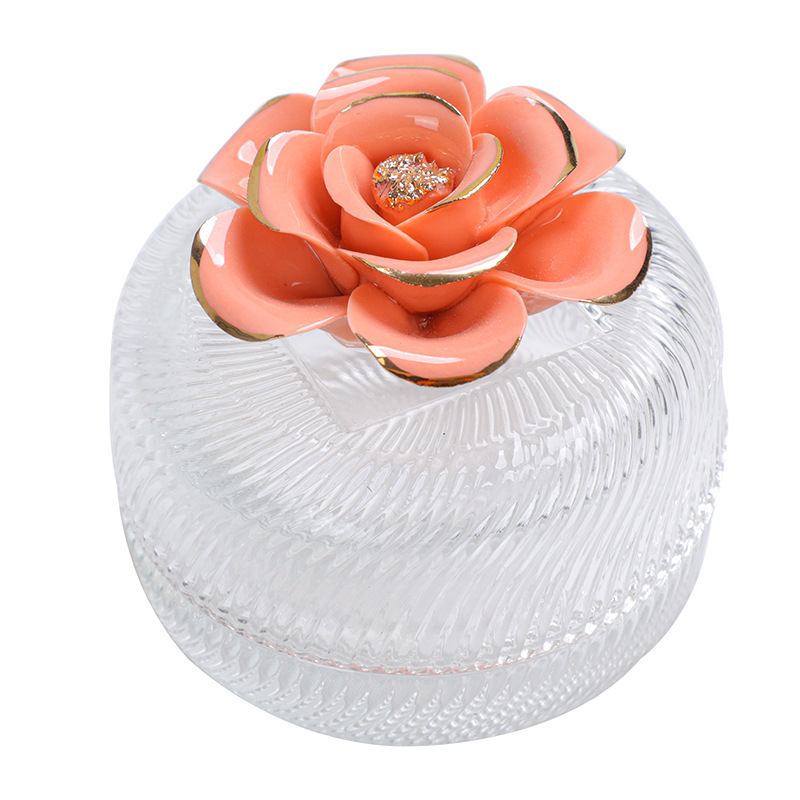 Calidad casa de lujo luz exquisita chica corazón cerámica flor oro vidrio caja almacenamiento joyería Regalo boda