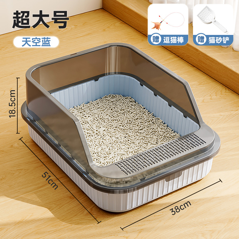 Baño de arena para gatos anti-spillado exterior con arena, baño para gatos grande, arena para gatos semicerrada, lavabo para gatos pequeños