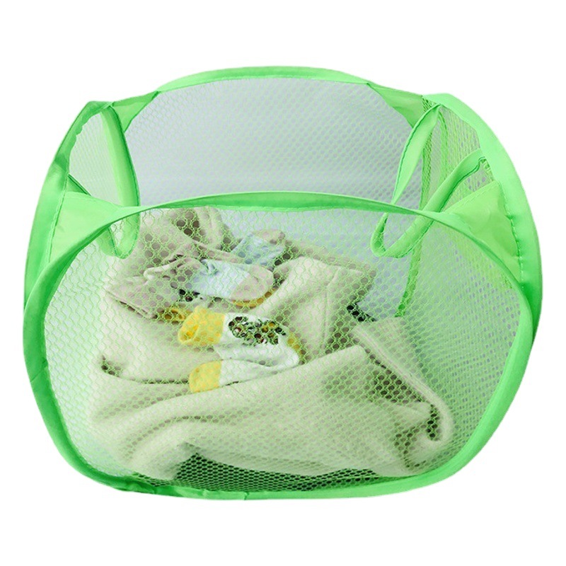 Nuevo estilo cesta de lavandería plegable transpirable cesta de lavandería color sólido malla cesta de ropa sucia cesta de almacenamiento entrega de una sola pieza