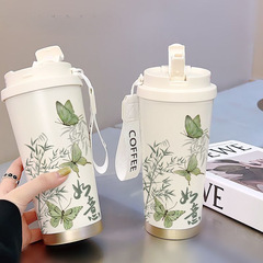 蝴蝶保温杯运动保温水杯吸管杯携带咖啡学生水杯大容量便车载