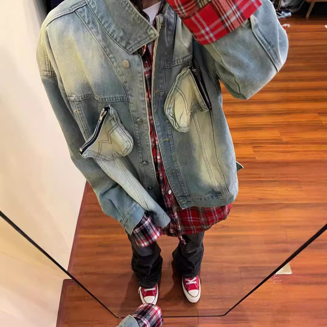 Removable denim retro jacket