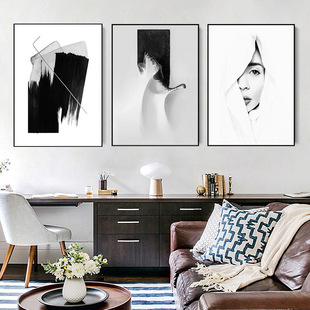 Nordic modern minimalist abstract black and white geometric beauty character living room background wall hallway corridor decorative painting core