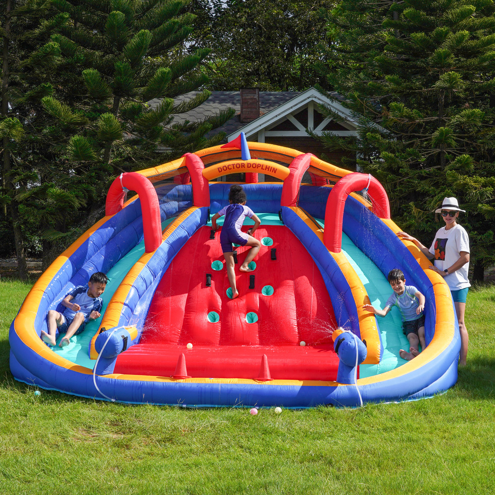 Castillo Acuático Inflable para Niños Doctor Dolphin, Tobogán, Trampolín, Juguete para Fiestas en Interiores y Exteriores, Castillo Acuático para el Hogar