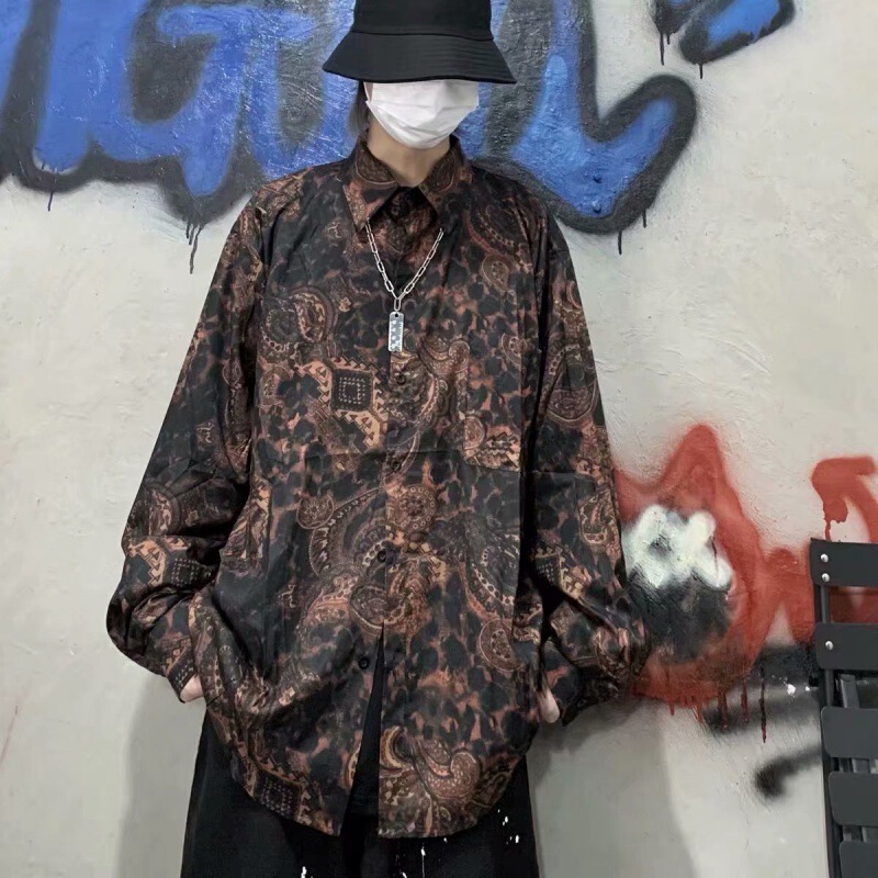 Shirt Casual Loose Brown Long-sleeved Teenager Shirt Dark Men's Retro Fashionable Jacket for Couples