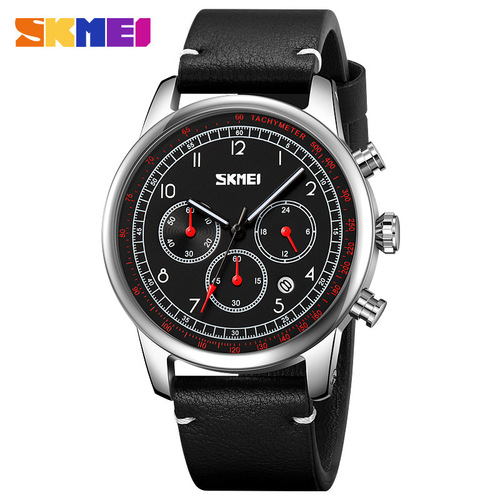SKMEI Timeless British Style Casual Men's Quartz Watch with Leather Strap, Fashion Business Multi-Dial Men's Wristwatch