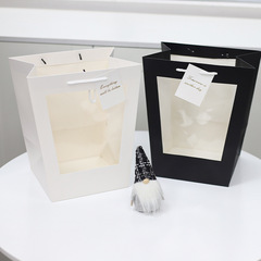 Festival Black Trapezoid Bag Transparent Window Toy Bag Shoulder Bag Window Display Bag Flower Packaging Gift Bag Wholesale