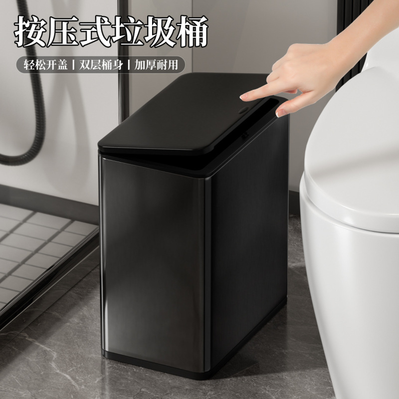 Wholesale Trash Can Household Bathroom Square Stainless Steel with Lid Press Type Toilet Living Room Bedroom Advanced Sense