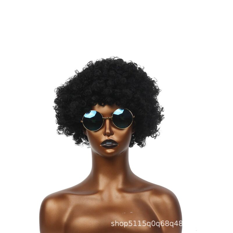 Hippie Fashionable African Afro Wig Small Curly Fluffy Peace Sign Necklace 70S Party Wig Set