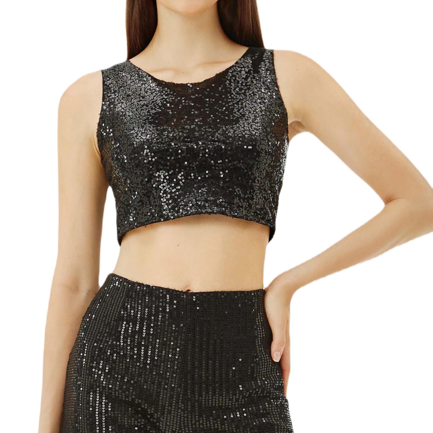 2023 cross-border Amazon independent station fashion casual sequin casual zipper tank tight vest