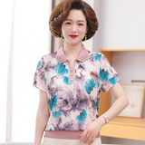 媽媽裝夏季新款女士上衣印花圖案套頭短袖印花T恤中老年女裝，女裝T恤，妃慕昵服飾