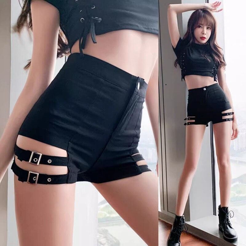 Hot Girl Summer Punk Style Shorts Female Jazz Dance Black Motorcycle High Waist Pole Dance Elastic Hip Hot Pants