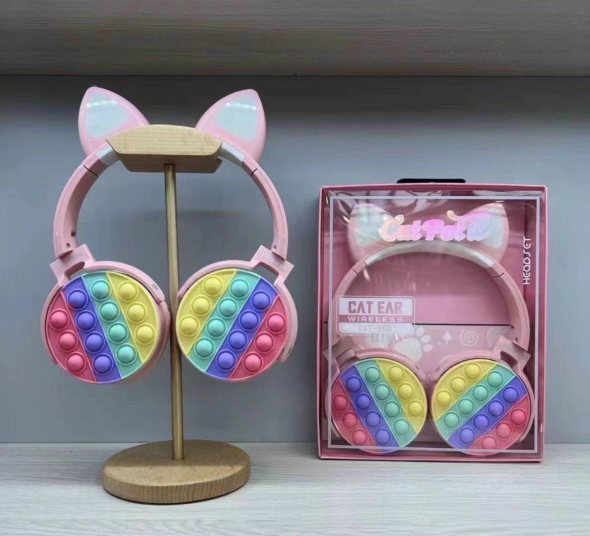 CXT-950 Decompression Cat's ears (Steamed cat-ear shaped bread) Headset Plug in Card Gift Foldable Earphone Universal_voghion.com