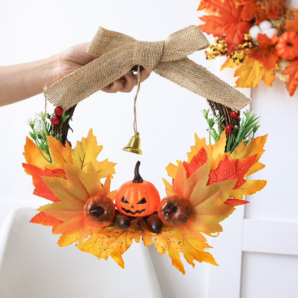 Decoración de Halloween guirnaldas de otoño guirnaldas de arce calabazas decoraciones de puerta colgantes regalos de Acción de Gracias