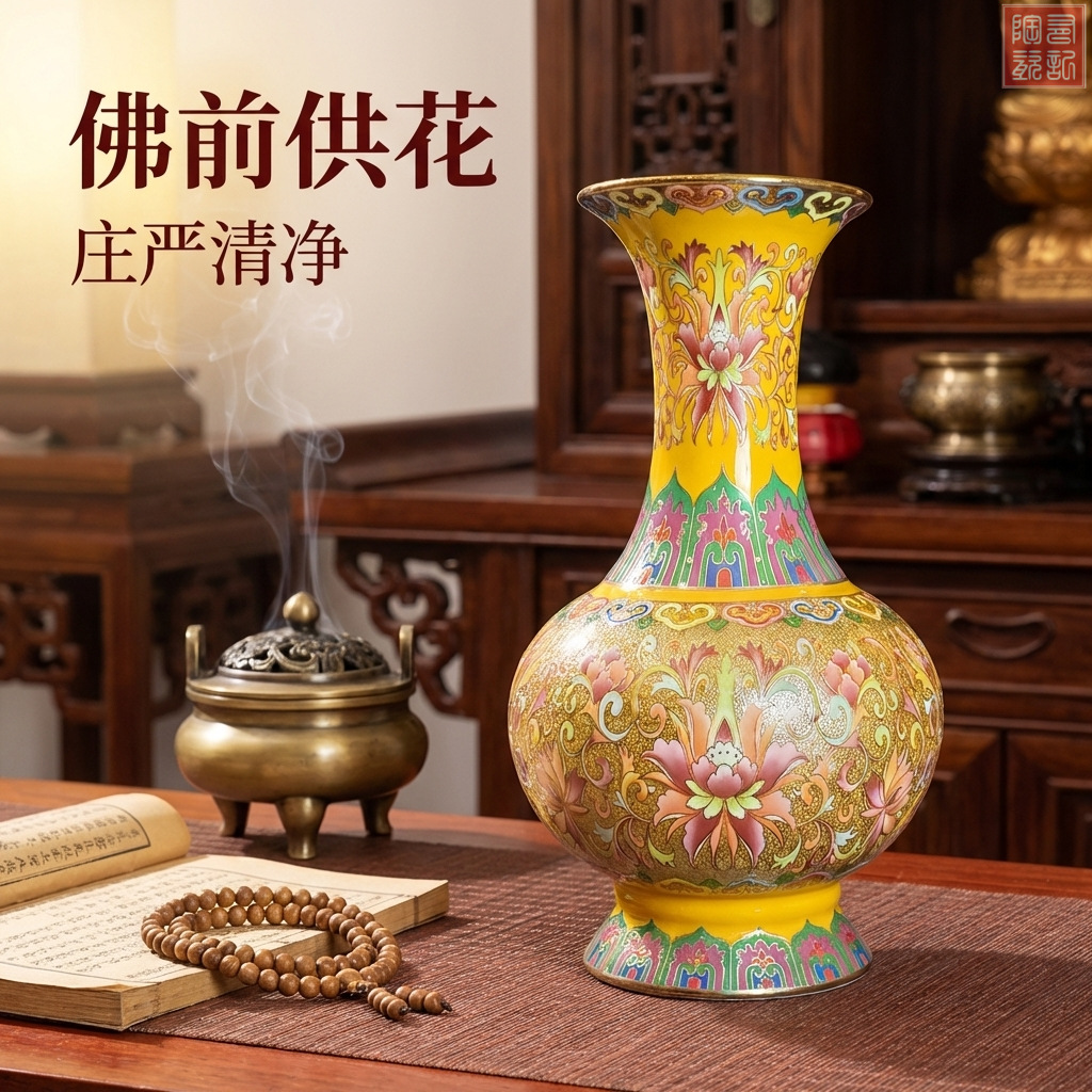 中式掐丝珐琅天球瓶 佛前供佛瓶 佛堂供奉 客厅插花装饰摆件