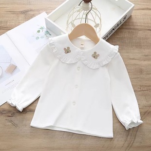 2024 Autumn Korean Style Children's Base Shirt for Girls Cartoon Lapel Rabbit Jacket Pure Cotton Material Autumn New Arrival