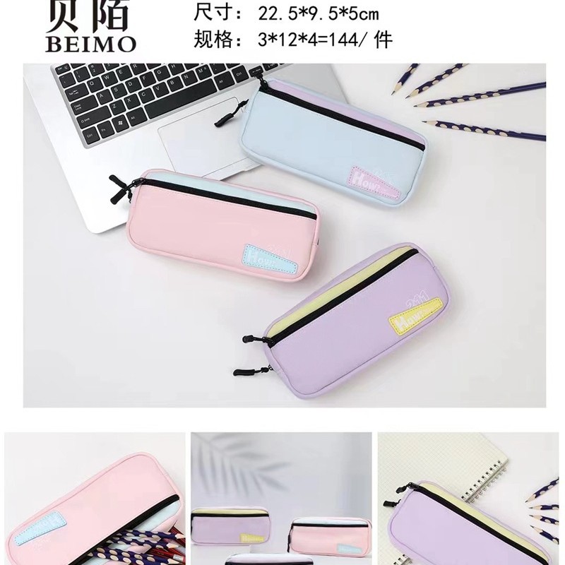 Bolsa de lápices al por mayor Bolsa de lápices de doble capa de gran capacidad simple de dibujos animados Bolsa de papelería de moda de tela Oxford Bolsa de almacenamiento de lápiz lindo