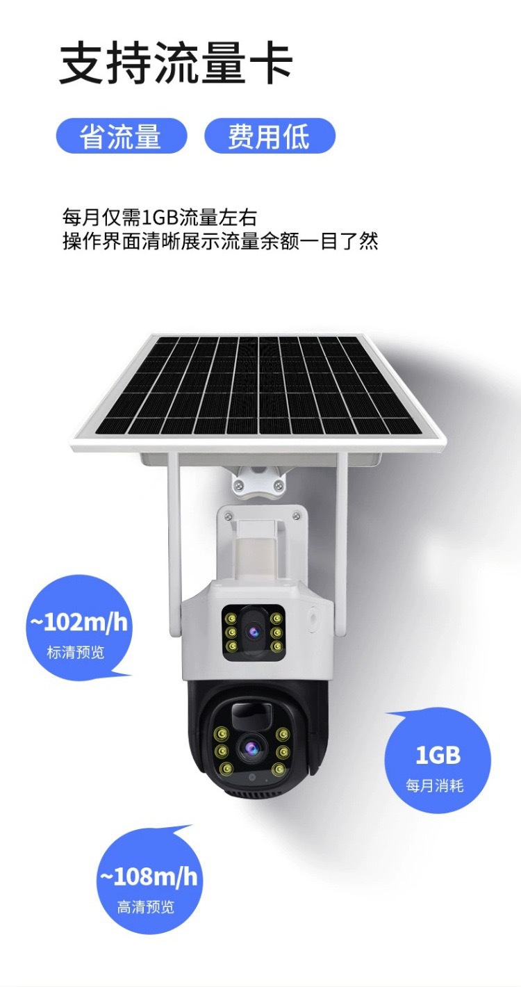 V380太阳能solarcctv摄像头家用手机远程双镜头室外4g太阳能监控详情8