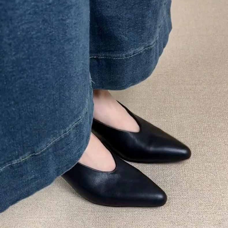 女性用スリッポンポインテッドトゥハイヒール、多用途の浅い口の靴、レトロなミニマリストの厚いヒールの魔女靴|undefined