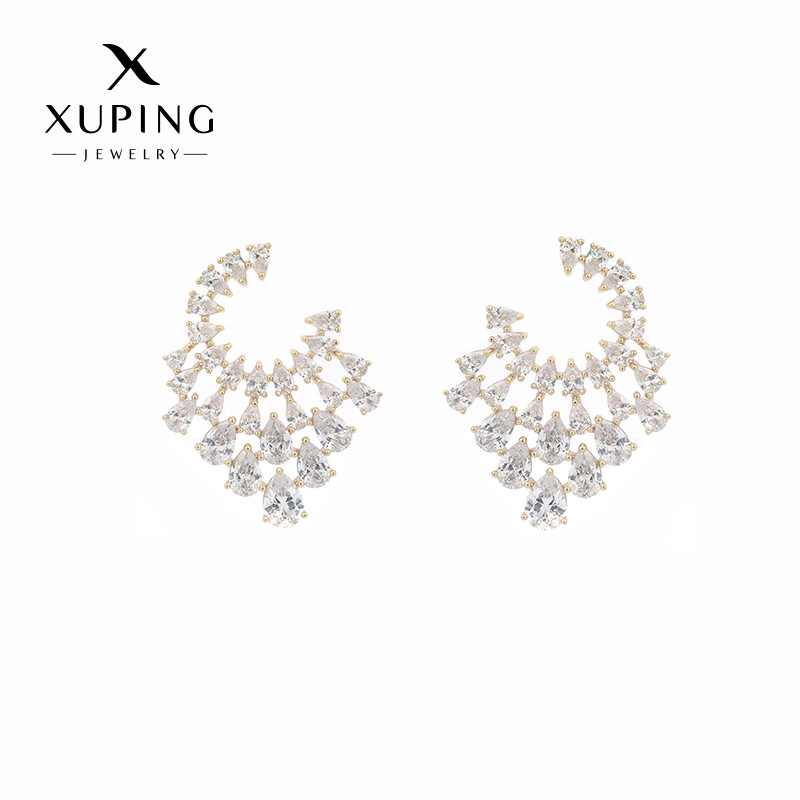 Pendientes Xuping Jewelry Súper Brillantes y Elegantes para Mujer, Pendientes de Diamantes Completos de Lujo Ligero y Gran Elegancia, Pendientes Lujosos, Modernos y Únicos
