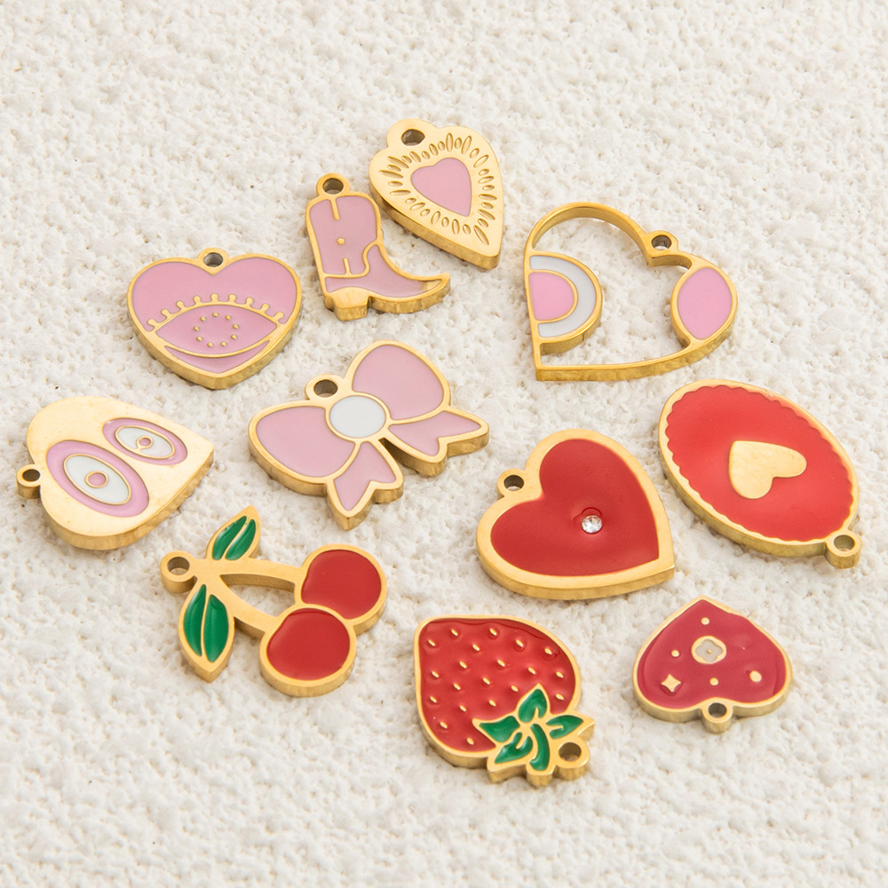 2g Weight 0.03µm-0.05µm Gold Plating Thickness PVD Coated Gold Plating Process Pendant Jewelry Making Type 10.9mm, 17.5mm Jewelry Making Size 1 Piece 10.9mm 17.5mm 304 Stainless Steel PVD Coated Real Gold Plated Cherry Heart Shape Bow Knot Pendant DIY Jewelry Accessories